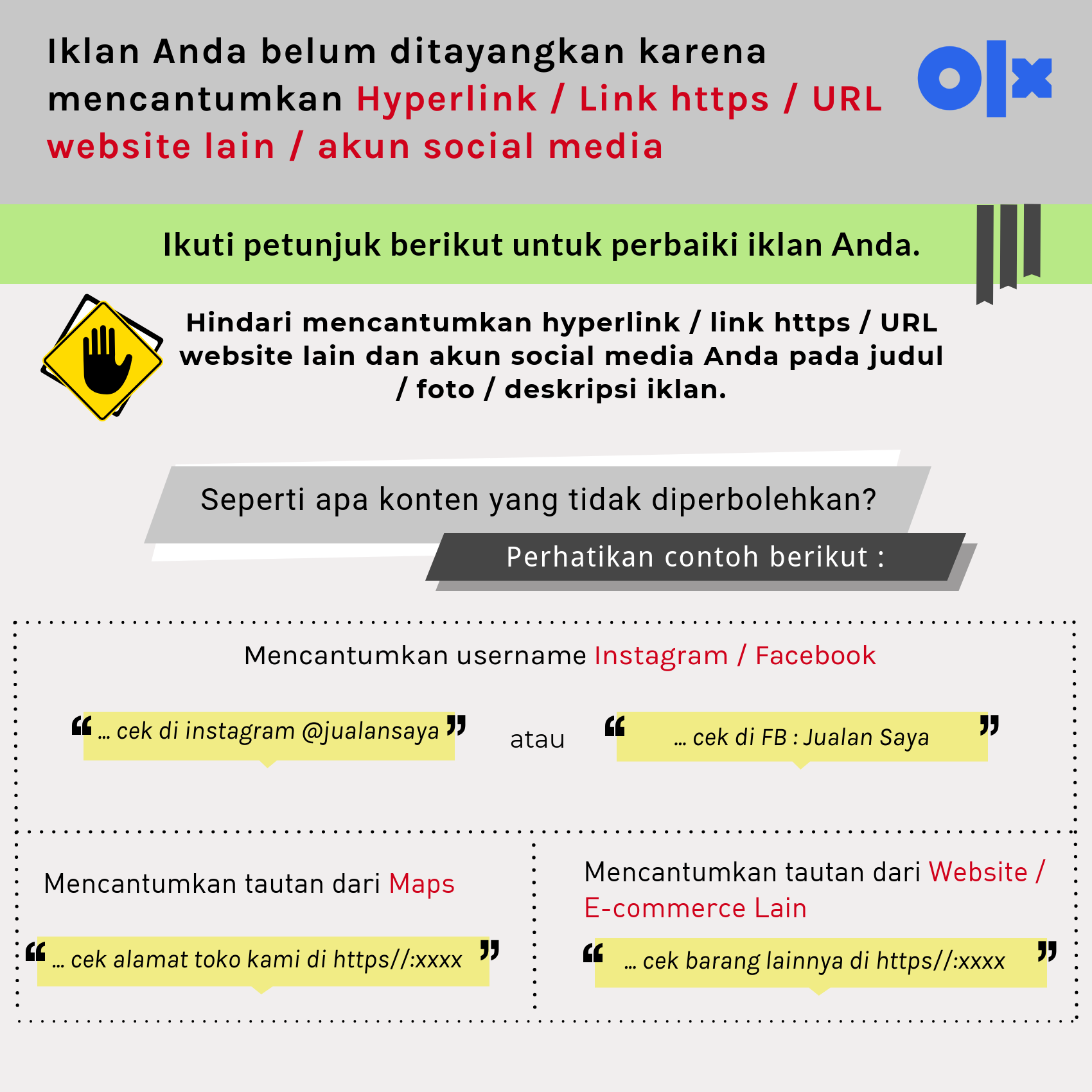 Alasan iklan ditolak Hyperlink/URL/Link situs lain Alasan iklan ditolak Hyperlink/URL/Link situs lain